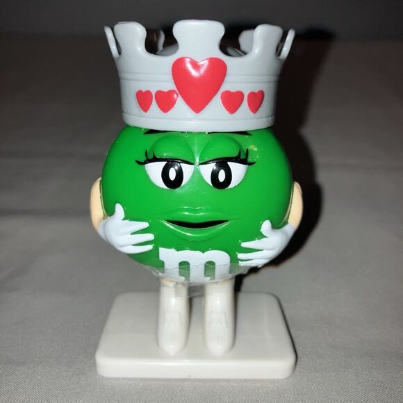 Valentine's Day M&M Vtg Green Empty Hollow Figurine W Crown / Hearts Good Shape - Picture 1 of 8